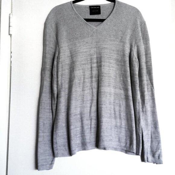 Calvin Klein Jeans Men's Sweater Gray V-Neck Long Sleeve Cotton / Modal EUC Sz L - Picture 1 of 4